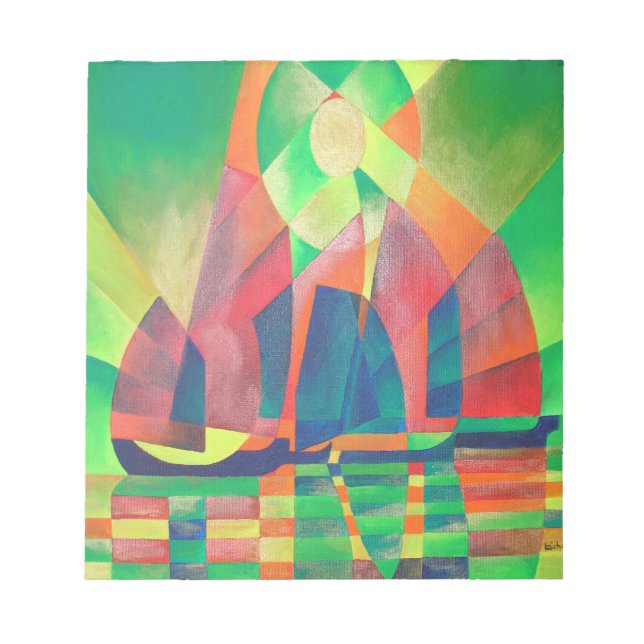 Sea of Green With Cubist Abstract Junks Notepad (Front)