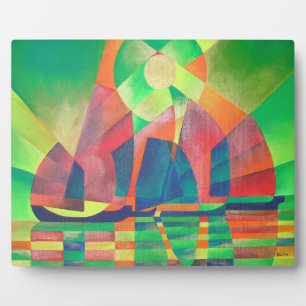 Sea of Green With Cubist Abstract Junks Plaque