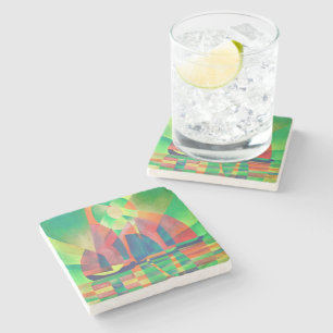 Sea of Green With Cubist Abstract Junks Stone Coaster
