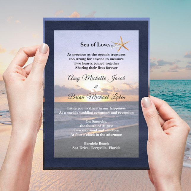 Sea of Love | Beach Sunset Starfish Wedding  Invit Invitation (Creator Uploaded)
