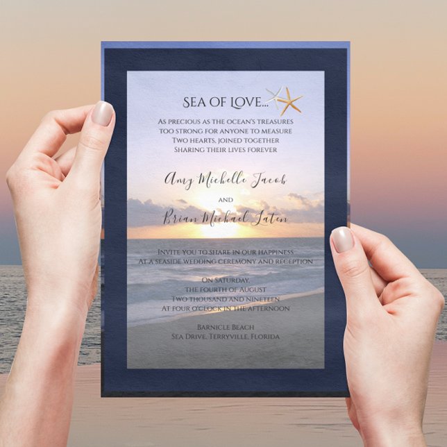 Sea of Love | Beach Sunset Starfish Wedding  Invitation (Creator Uploaded)