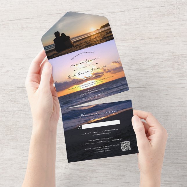 Sea of Love | Beach Sunset + Your Photo Wedding All In One Invitation (Tearaway)