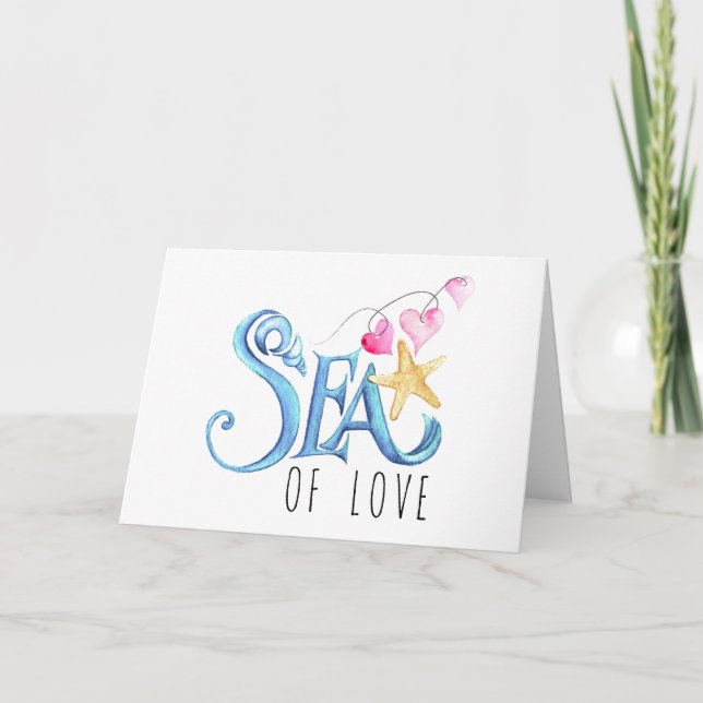 Sea of Love Watercolor Beach Valentines Day Holiday Card (Front)