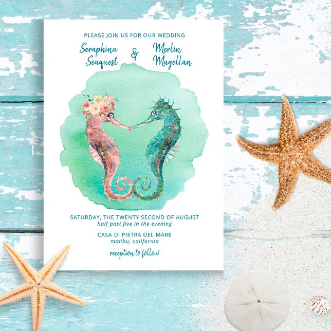 Sea of Love | Whimsical Seahorse Beach Wedding Invitation (Creator Uploaded)