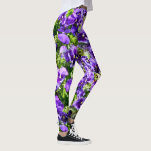 Sea of Serenity: The Beautiful Purple Pansy Field Leggings