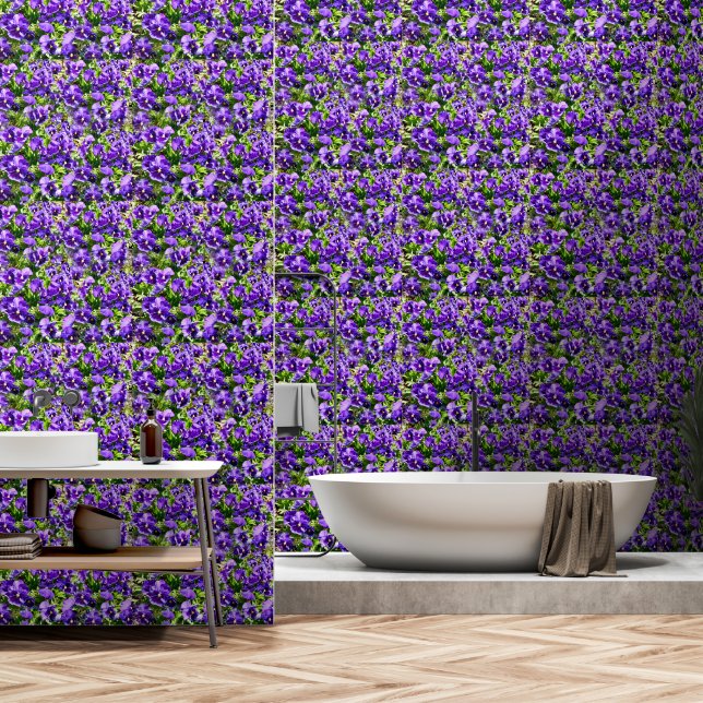 Sea of Serenity: The Beautiful Purple Pansy Field Wallpaper (Bathroom)
