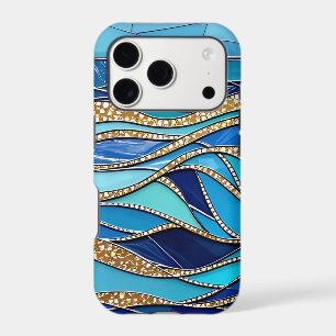 Sea of Waves Blue and Gold Mosaic Art