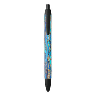 Sea of Waves Blue and Gold Mosaic Art Black Ink Pen