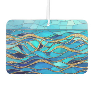 Sea of Waves Blue and Gold Mosaic Art Car Air Freshener