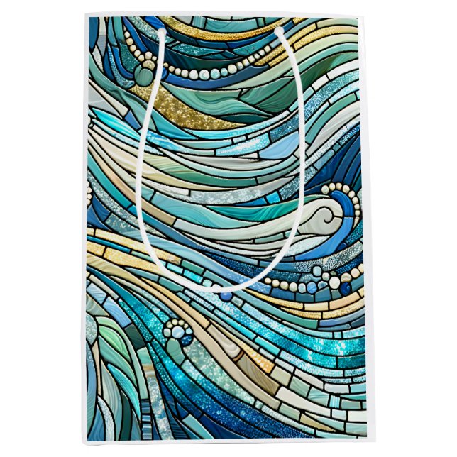 Sea of Waves Teal Mosaic Fine Art Medium Gift Bag (Front)