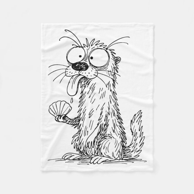 Sea Otter Abstract Art Rtrait Drawing Whimsical Fu Fleece Blanket (Front)