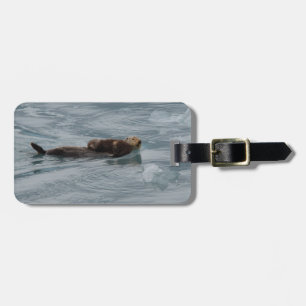 sea otter and baby luggage tag