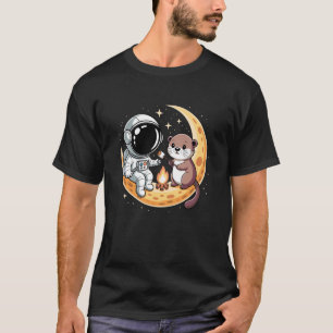 Sea Otter Astronaut Bonfire Camping Crescent Moon T-Shirt