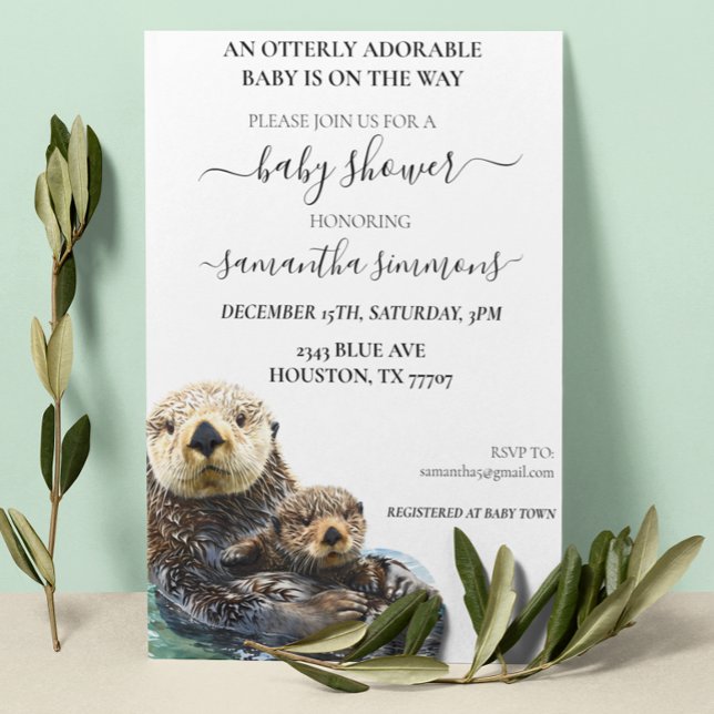 Sea Otter Baby Shower Adorable Watercolor Invitation (Creator Uploaded)