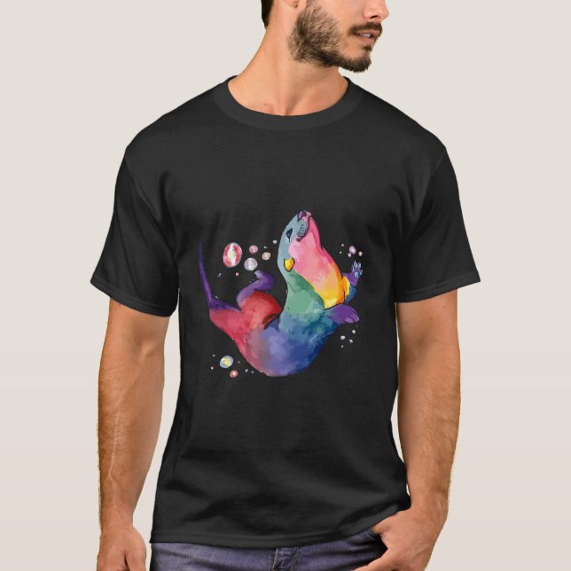 Sea Otter Colourful Splash T-Shirt (Front)
