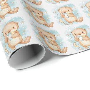 Sea Otter Cute Baby Pastel Watercolor Pattern  Wrapping Paper