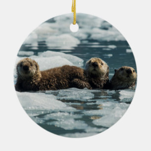 Sea Otter Family Ceramic Tree Decoration
