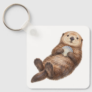 Sea Otter Holding a Shell Keychain