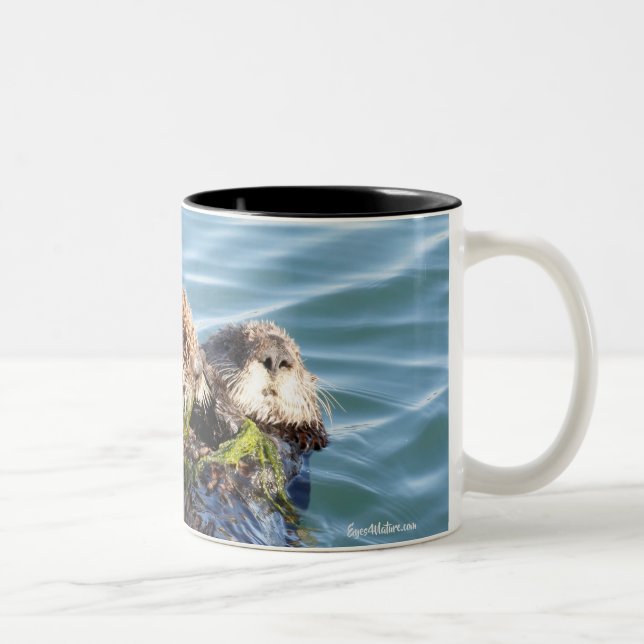 Sea Otter mother and pup with kelp Two-Tone Coffee Mug (Right)