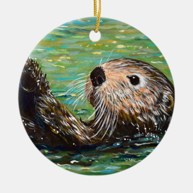 Sea Otter Painting Ceramic Tree Decoration (Front)