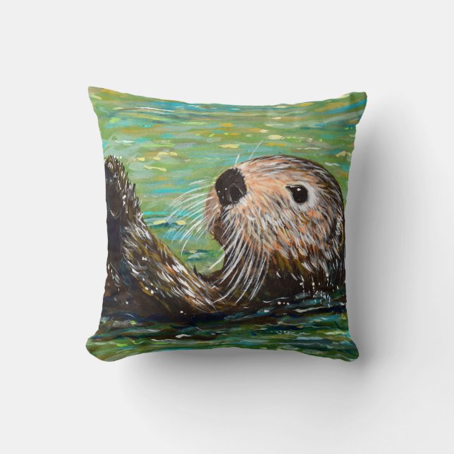 Sea Otter Painting Cushion (Front)