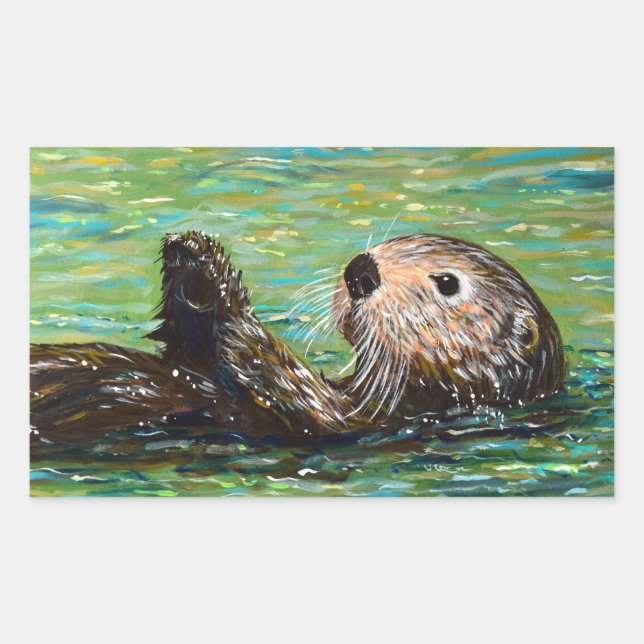 Sea Otter Painting Rectangular Sticker (Front)
