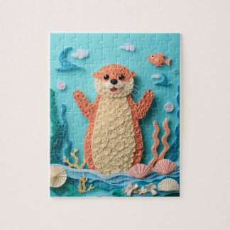 Sea Otter Paper Art Splash Jigsaw Puzzle