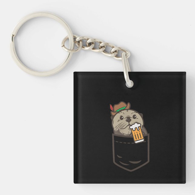 Sea Otter Pocket Drinking Beer Animal German Key Ring (Front)