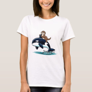 Sea Otter Riding Orca Costume Sea Animal Lover Kid T-Shirt