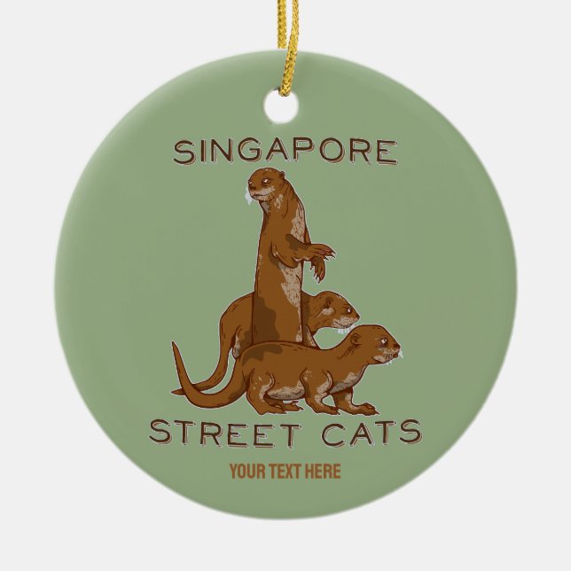Sea Otter Singapore Street Cats Ceramic Tree Decoration (Front)