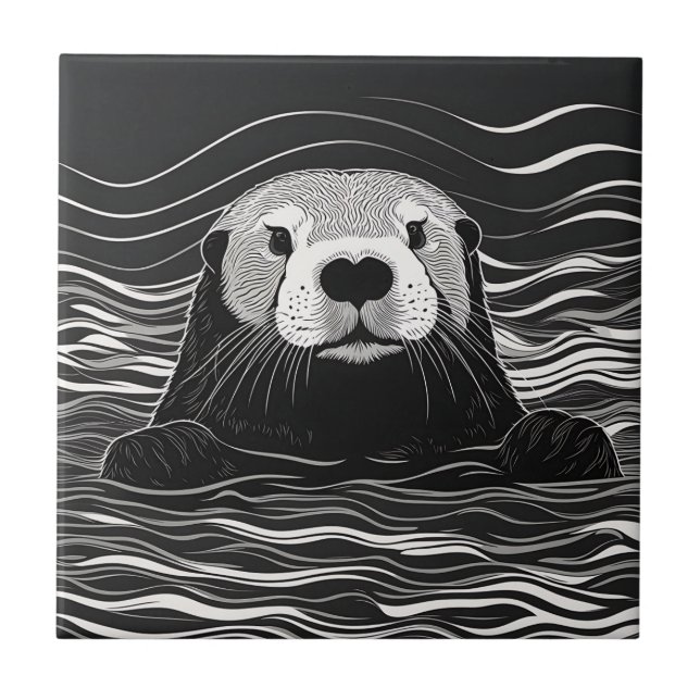 Sea Otter Swimming Tile (Front)