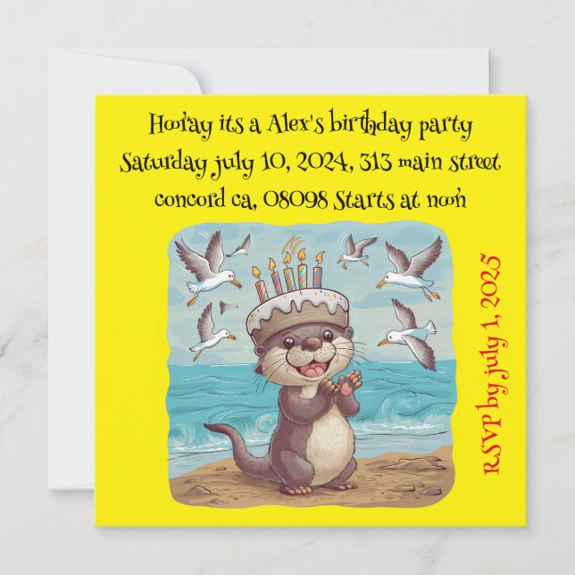 sea otter wearing cake birthday hat clapping invitation (Front)