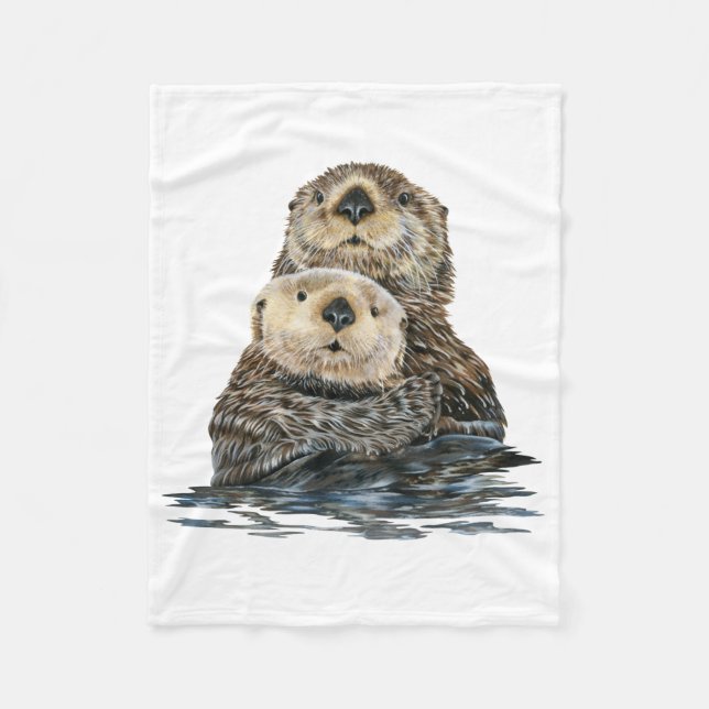 Sea Otter with Pup Fleece Blanket (Front)