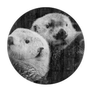 Sea Otters: Black White Pair. Cutting Board