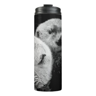 Sea Otters: Black White Pair. Thermal Tumbler