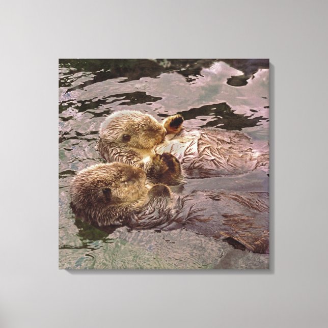 Sea Otters Holding Hands Canvas Print (Front)