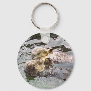 Sea Otters Holding Hands Key Ring