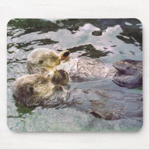 Sea Otters Holding Hands Mouse Pad