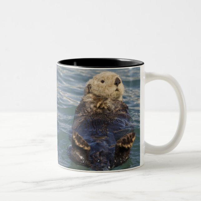 Sea otters play on icebergs at Surprise Inlet Two-Tone Coffee Mug (Right)