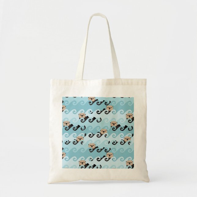 Sea Otters Riding the Waves Tote Bag (Front)
