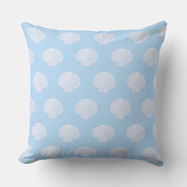 Sea oyster blue shell pattern on sky blue cushion (Front)