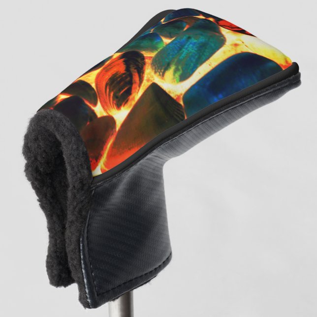 Sea oyster shell on red-hot volcanic lava or ember golf head cover (3/4 Front)