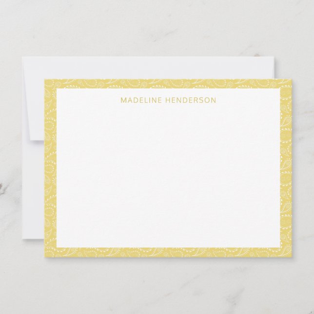 Sea Paisley Pattern Yellow Monogram Card (Front)