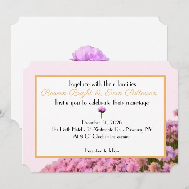Sea Pink and gold floral Invitation (Front/Back)