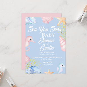 Sea Pink Blue Baby Shower Invitation