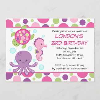 Sea Pink Girl Birthday Invitations