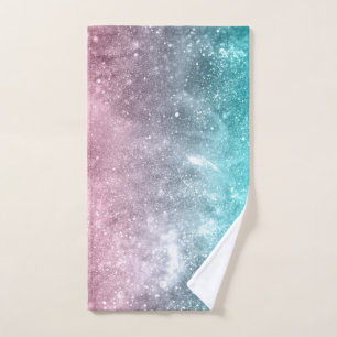Sea pink viridian green ombre abstract bath towel set