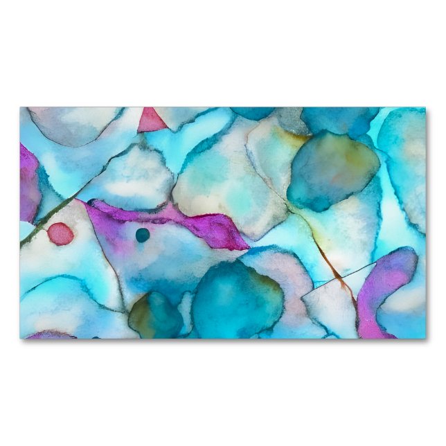 Sea Poison: Abstract Blue, Pink and Teal Design  Magnetic Business Card (Front)