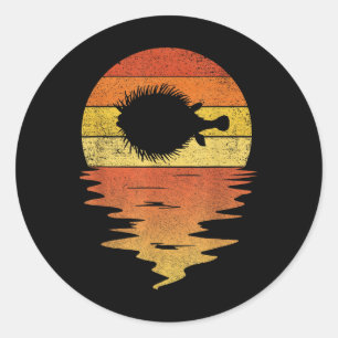 Sea Pufferfish Shirt Retro Sunset 70s Vintage Puff Classic Round Sticker