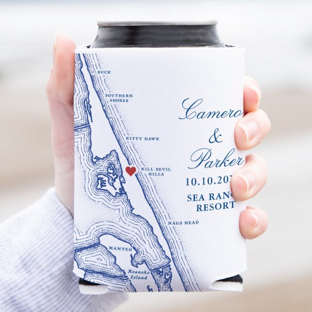 Sea Ranch Resort Wedding Favour Kill Devil Hills Can Cooler (Kill Devil Hills Map Wedding Favor Can Coozie Outer Banks Beach Wedding by Coastal Map Designs)